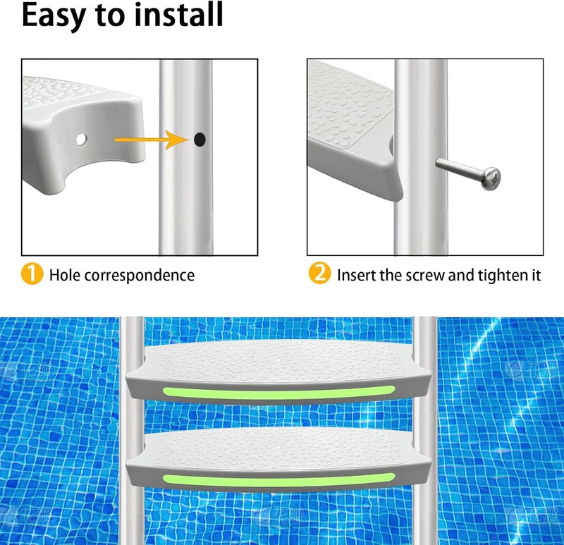SKARUMMER Pool Ladder Steps Replacement, 18" Universal Heavy Duty Pool Ladder Steps, Swimming Pool Ladder Steps for Inground Pools & Above Ground Pool with 6 PCS Bolts and 3 Reflective Strips (3 Pack) - Image 4